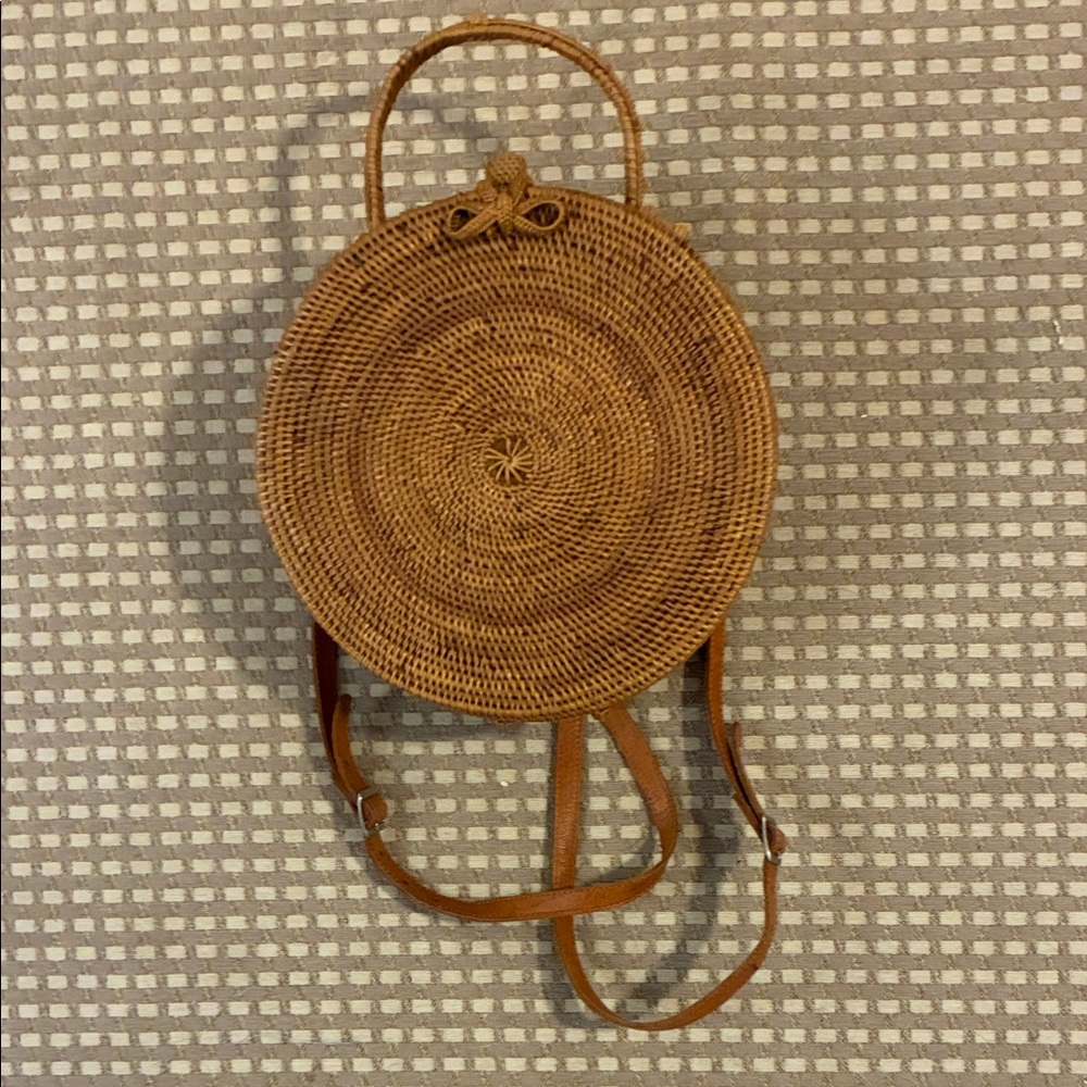 Round Woven Tan Backpack NWOT
